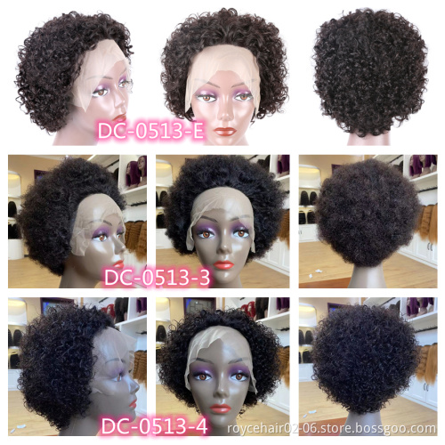 6 Inch 100% Brazilian Remy Short Hair J Part HD Lace Wigs Vendor, Pre Plucked Pixie Cut Curly Human Hair Transparent Lace Wig